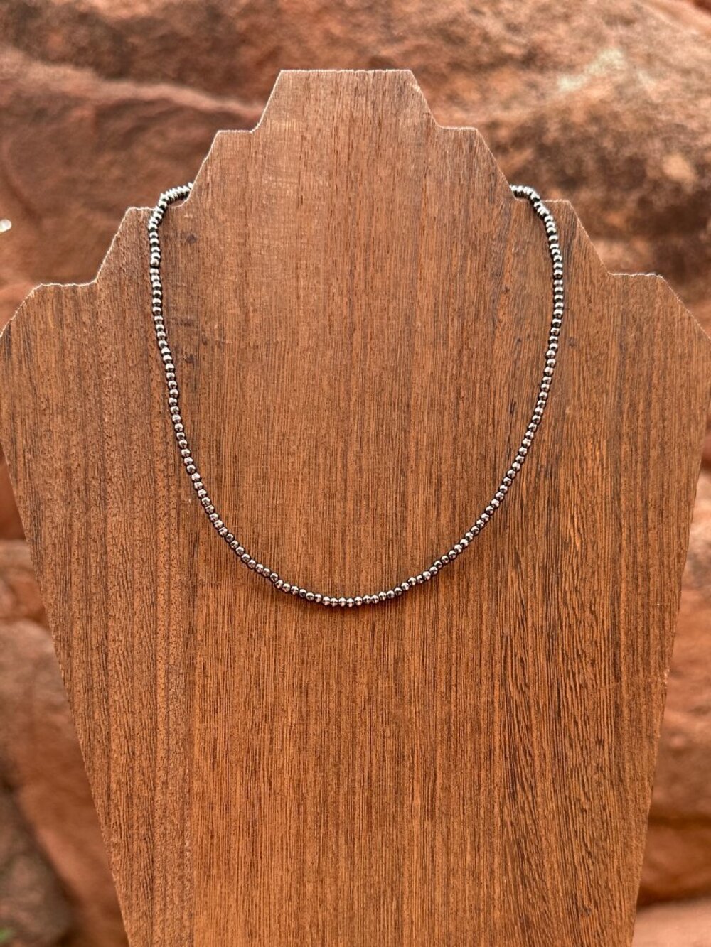 Handmade 3mm Brushed Steel Western Pearl Necklace 14 inch